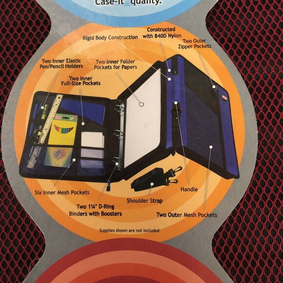 CASE IT NEW 2-IN-1 ORGANIZER Z-BINDER Z175, RED, 2- 1.25" BINDERS, HANDLE, STRAP - Picture 14 of 15